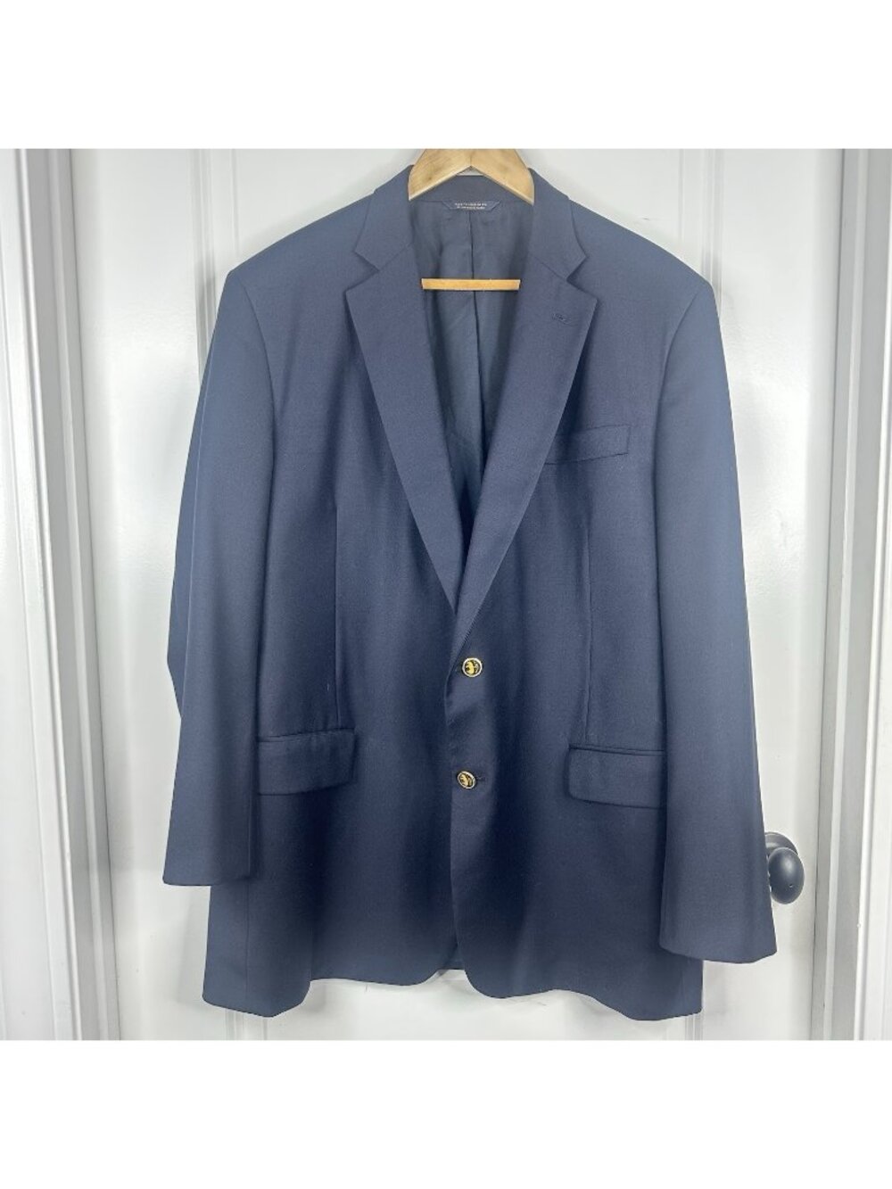 Brooks Brothers 44L Men’s Sport Coat Blue 100% Wool Gold Button Navy Blazer USA
